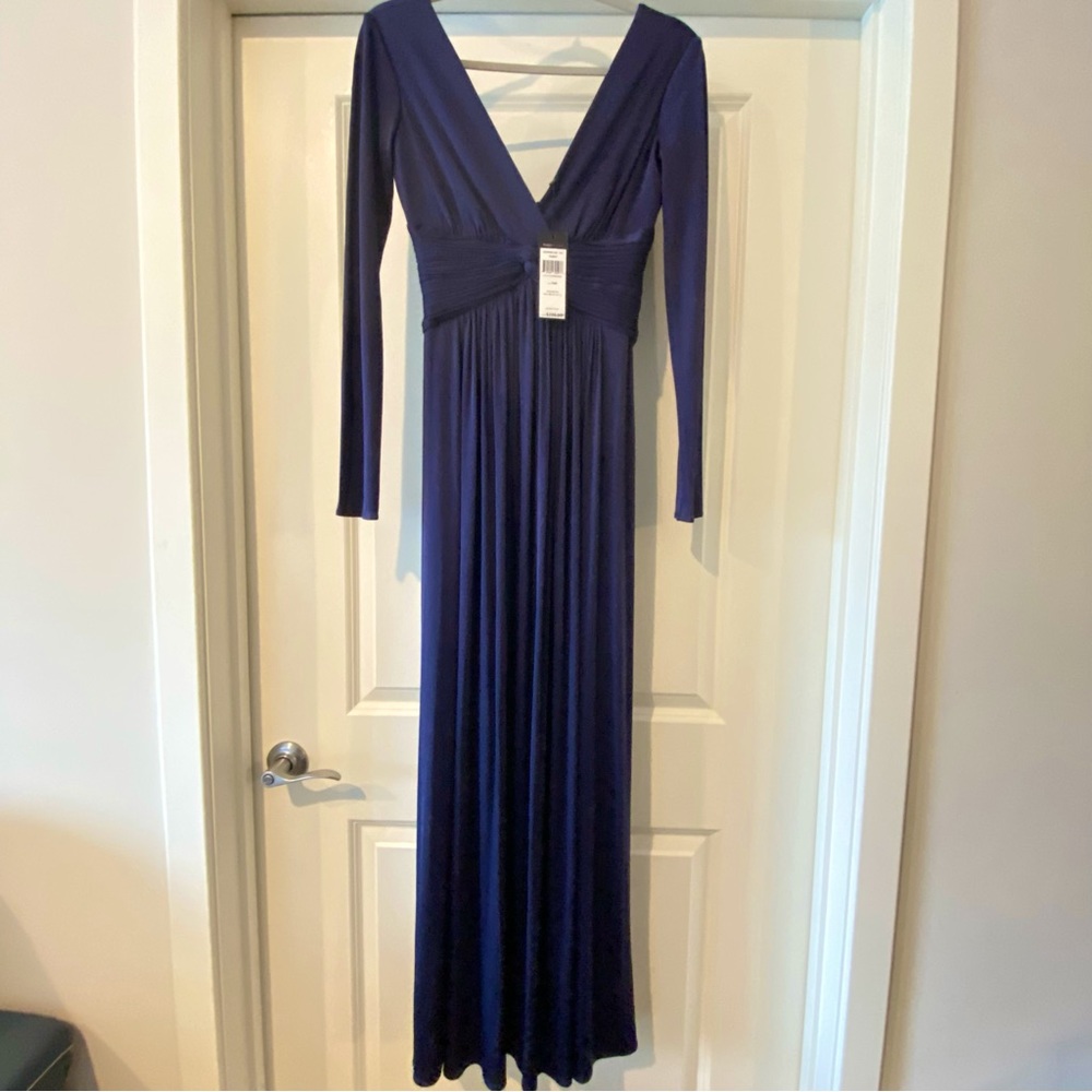 BCBG Long Sleeve Blue Formal Maxi Dress